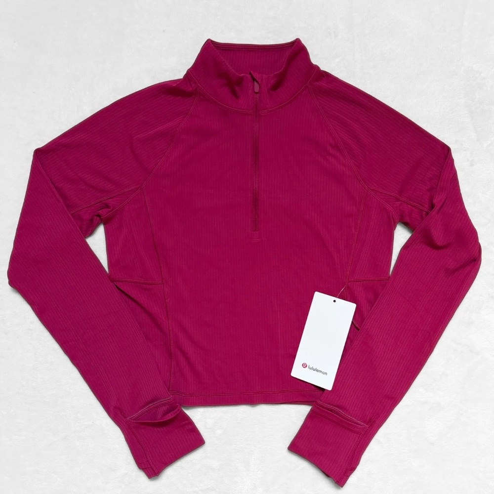 NWT Lululemon It’s Rulu™ Ribbed Cropped Half Zip – Magenta Smoke – Size L